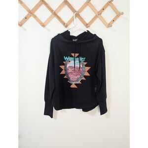 NWT Wrangler Retro Vintage Black Graphic Embroidered Hoodie Sweatshirt - Size L